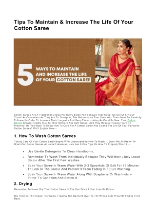 Tips To Maintain & Increase The Life Of Your Cotton Saree