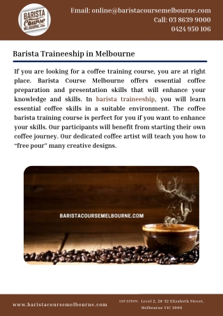 Barista Traineeship in Melbourne