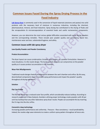 Common Issues Faced During the Spray Drying Process in the Food Industry