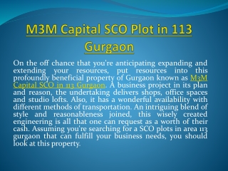 M3M Capital SCO Plot in 113 Gurgaon