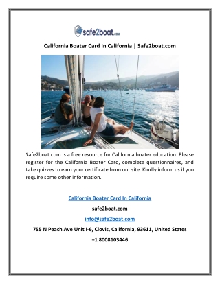 California Boater Card In California | Safe2boat.com
