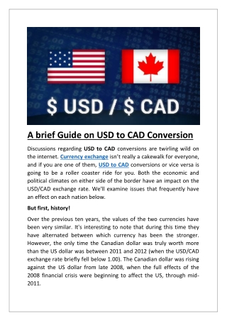 A brief Guide on USD to CAD Conversion