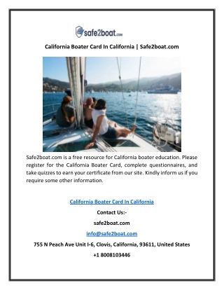 California Boater Card In California | Safe2boat.com