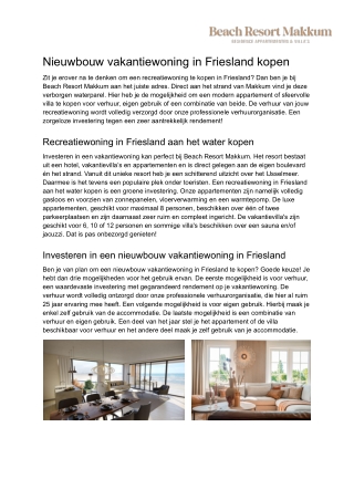 Nieuwbouw vakantiewoning in Friesland kopen