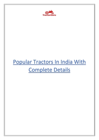 Popular Tractors In India With Complete Details