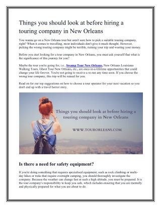 Things you should look at before hiring a touring company in New Orleans