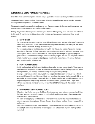 CARIBBEAN STUD POKER STRATEGIES