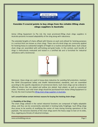 Buy slings from the reliable lifting chain slings suppliers in Australia