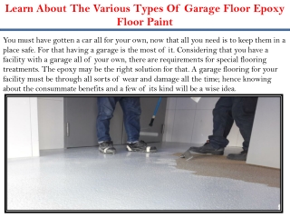 Learn About The Various Types Of Garage Floor Epoxy Floor Paint