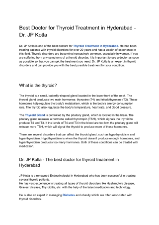 Best Doctor for Thyroid Treatment in Hyderabad - Dr. JP Kotla