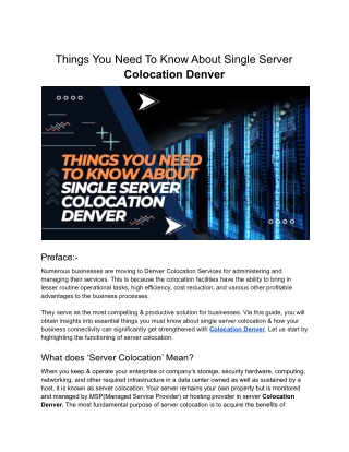 Things You Need To Know About Single Server Colocation Denver
