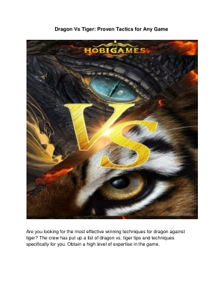 Dragon Vs Tiger_ Proven Tactics for Any Game