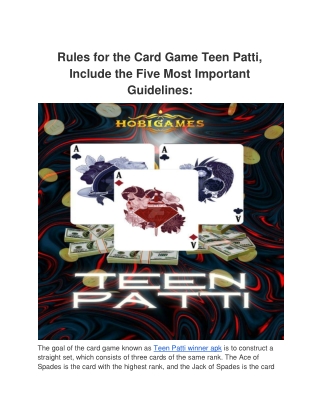Rules for the Card Game Teen Patti, Include the Five Most Important Guidelines