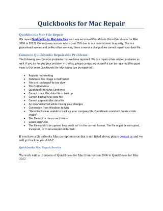 Quickbooks for Mac Repair