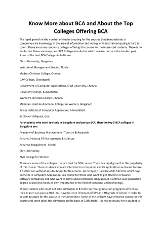 Know More about BCA and About the Top Colleges Offering BCA