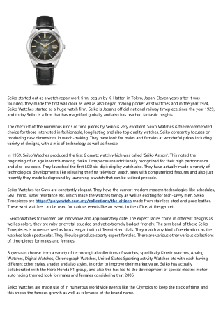 Seiko Watches - Wonderful Fusion of Art and Modern technology