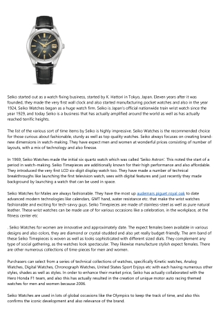 Seiko Watches - Delightful Blend of Art and also Technology