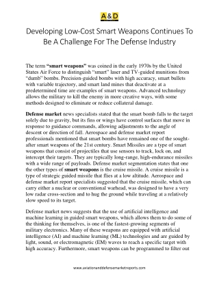 Developing Low-Cost Smart Weapons Continues To Be A Challenge For The Defense