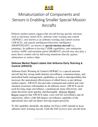 Miniaturization Of Components And Sensors Is Enabling Smaller Special Mission Ai