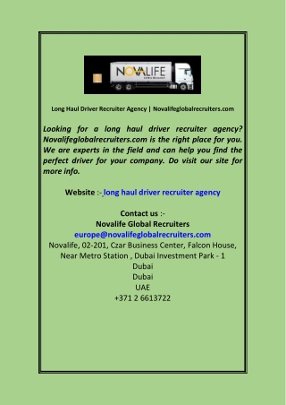 Long Haul Driver Recruiter Agency Novalifeglobalrecruiters.com