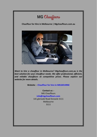 Chauffeur for Hire in Melbourne  Mgchauffeurs