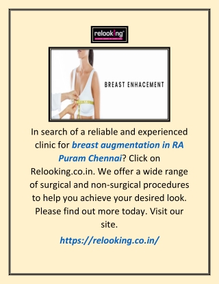 Breast Augmentation In Ra Puram Chennai | Relooking.co.in