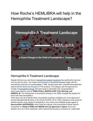 Roche’s HEMLIBRA_ A Game Changer in Hemophilia A Treatment Landscape