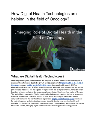 Emerging Role of Digital Health in the Field of Oncology