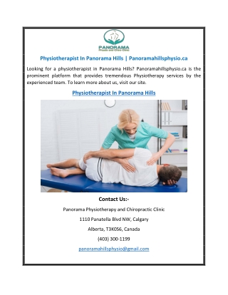 Physiotherapist In Panorama Hills | Panoramahillsphysio.ca