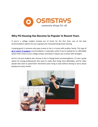 Single Room PG In Sector 15 Gurgaon - Osmstays