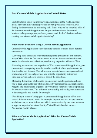 Best Custom Mobile Application in United States
