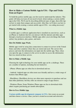 How to Make a Custom Mobile App in USA - Tips and Tricks