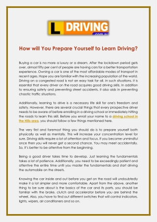 How will You Prepare Yourself to Learn Driving