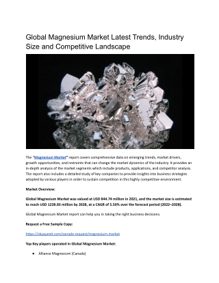 Global Magnesium Market Latest Trends, Industry Size and Competitive Landscape