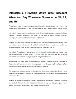 Intergalactic Fireworks Offers Great Discount When You Buy Wholesale Fireworks i