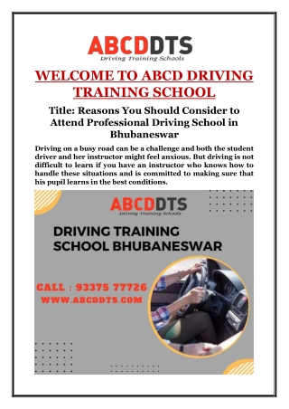 Reasons You Should Consider to Attend Professional Driving School in Bhubaneswar