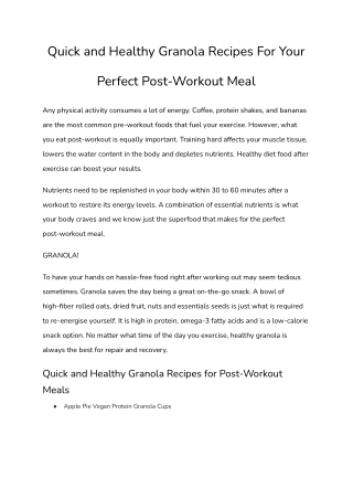 Munchilicious Granola-Quick and Healthy Granola Recipes For Your Perfect Post-Workout Meal