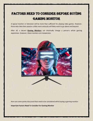 Factors Need To Consider Before Buying Gaming Monitor