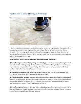 The Benefits of Epoxy Flooring in Melbourne