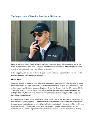 The Importance of Hospital Security in Melbourne