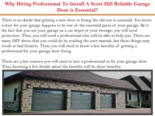 Why Hiring Professional To Install A Scott Hill Reliable Garage Door is Essentia