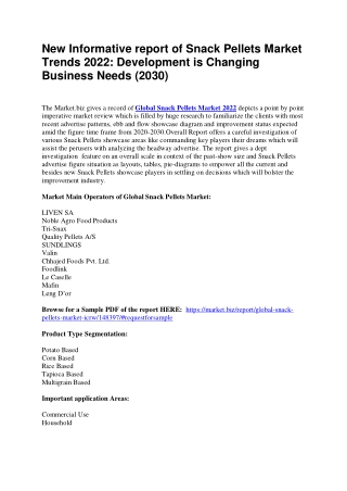 New Informative report of Snack Pellets Market Trends 2022