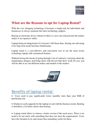 What are the Reasons to opt for Laptop Rental?