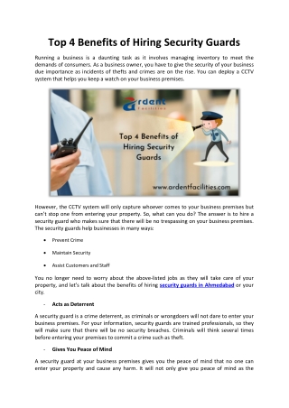 Benefits of Hiring - Security Guard Agencies  Ardent Facilities