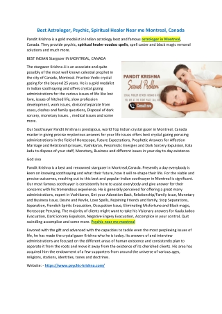 Best Astrologer, Psychic, Spiritual Healer Near me Montreal, Canada