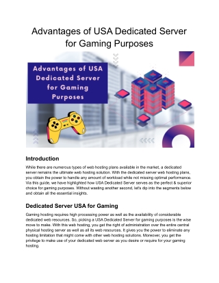 Advantages of USA Dedicated Server for Gaming Purposes