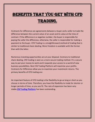 Benefits that you get with CFD trading.