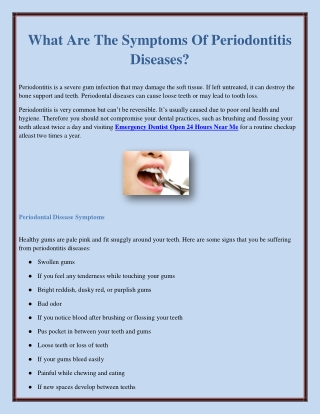 What Are The Symptoms Of Periodontitis Diseases?