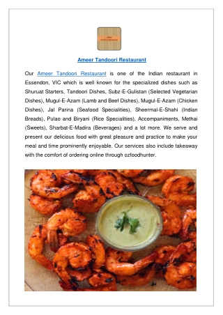 10% Off - Ameer Tandoori Restaurant Indian takeaway Essendon, VIC