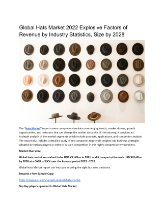 Global Hats Market 2022 Explosive Factors of Revenue by Industry Statistics